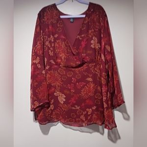 Final $4 Club Z "Ladies Sheer Overlay Long Sleeve Empire Top Sz. 2X Wine
